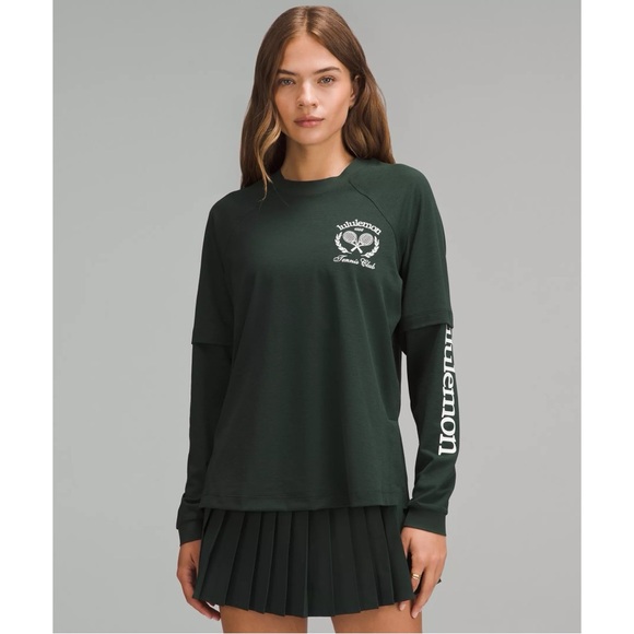 Lululemon Layered Long Sleeve T-Shirt Tennis Club - Legacy Green - size 8 - Picture 1 of 3